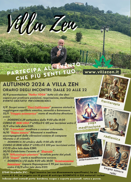 eventi a VIlla Zen Stradella autunno 2024